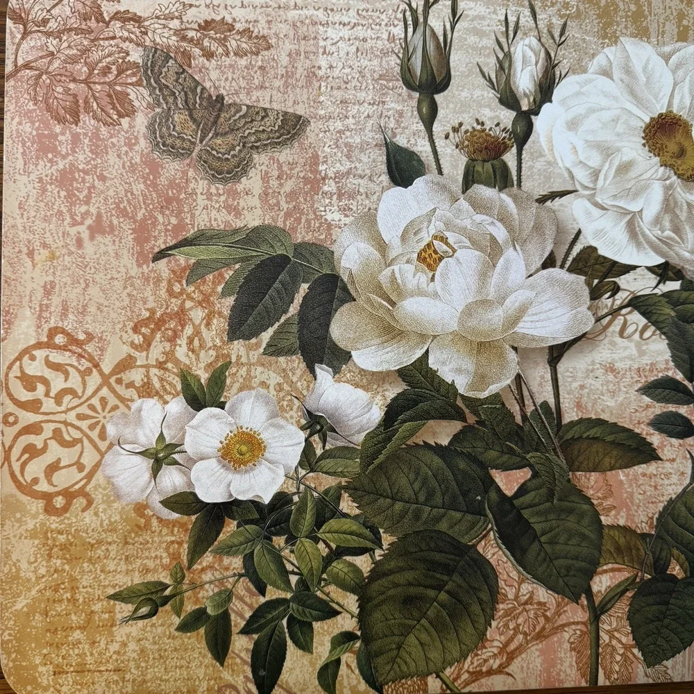 Vintage Roses‎ Placemats Set of 4 Cork Backing Hard Butterfly Floral Victorian